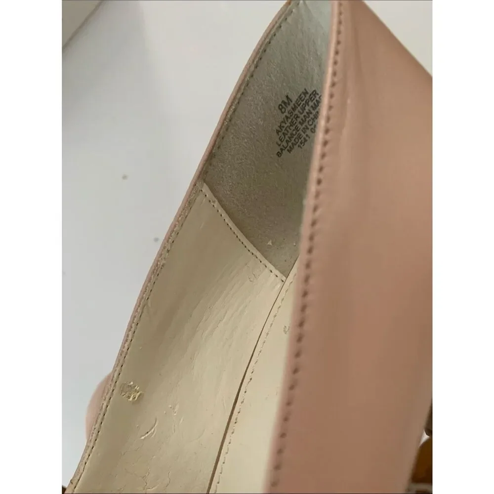 Anne Klein Blush Pointed-Toe Bow Leather Heels Flats Shoes Size 8